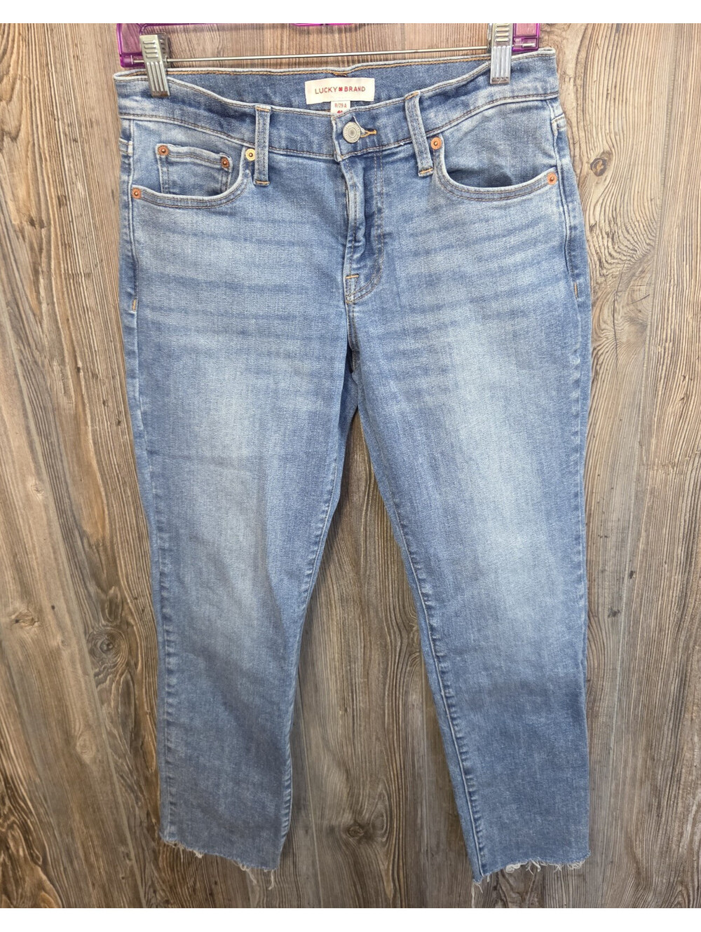 Lucky Brand "Sweet" Mid-Rise Straight Jeans Women Size 8/29 A  (30x28) Raw Hem